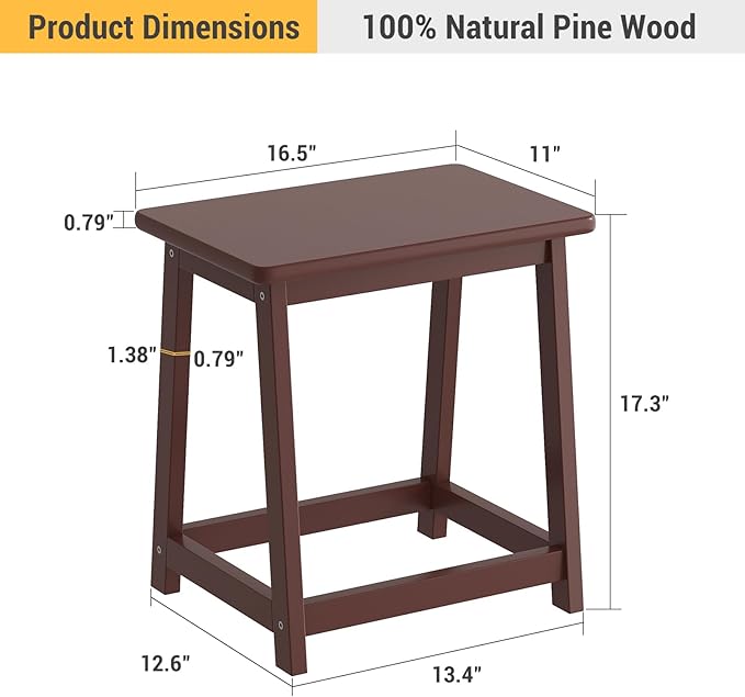 Wood End Table Side Table Tall Seat Stool Dining Stool Wooden Plant Stand Indoor Bedside Table Nightstand Plant Table Bathroom Flower Pot Stand for Living Room Bedroom Kitchen (Chocolate)