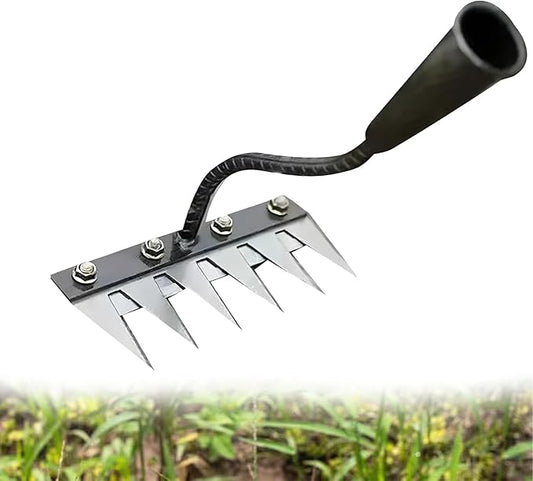 Garden Iron Weeding Rake, 5/6/7/8 Teeth Weed Puller Tool, Detachable Gardening Hand Iron rake 2.0, Carbon Steel Garden Weeder Puller Tool for Gardening, Backyard (6 Teeth)