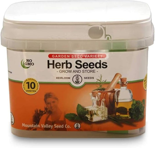 Survival Storage Culinary Herb Garden Seeds - 10 Varieties - Over 40,000 Non-GMO Cooking Herb Seeds - Non-Hybrid, Open Pollinated - Long Shelf Life Emergency Seed Vault