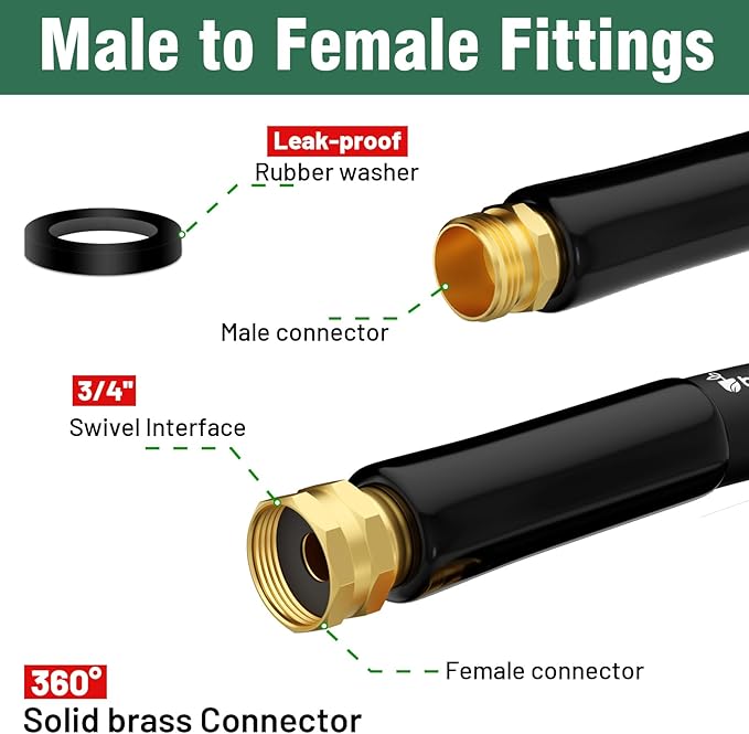 Short Garden Hose 1 ft x 5/8 in Male to Female Heavy Duty Small Water Hose Extend Connector, Lightweight Rubber Hybrid Leader Hose, Leak-Free Connections, Black