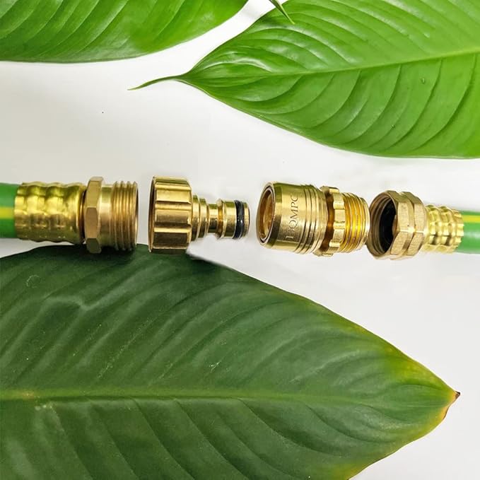 HQMPC Garden Hose Quick Connect No Pb Solid Brass Quick Connector Garden Hose Fitting Water Hose Connectors 3/4 inch GHT (4)