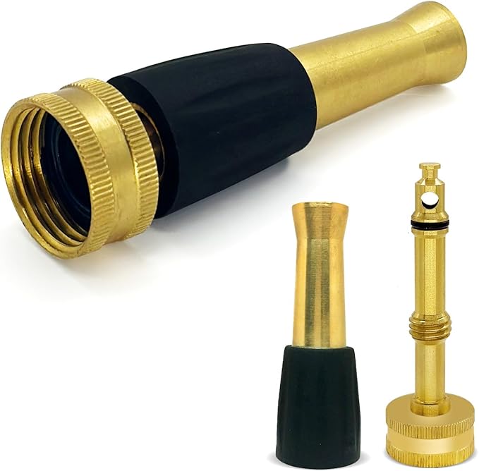 Brass Hose Nozzle Cyprium 4" Heavy Duty Water Hose Nozzle with Rubber Grip High Pressure Brass Nozzle for Garden Hose Cleaning Car Watering Flowers Cleaning Ground 2 PCs