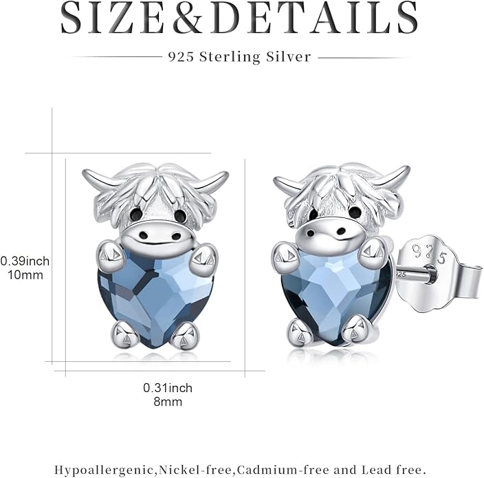 JUSTKIDSTOY Hypoallergenic Earrings Sterling Silver Crystal Cute Animal Studs Earrings for Sensitive Ears Birthday Gifts for Women Girls