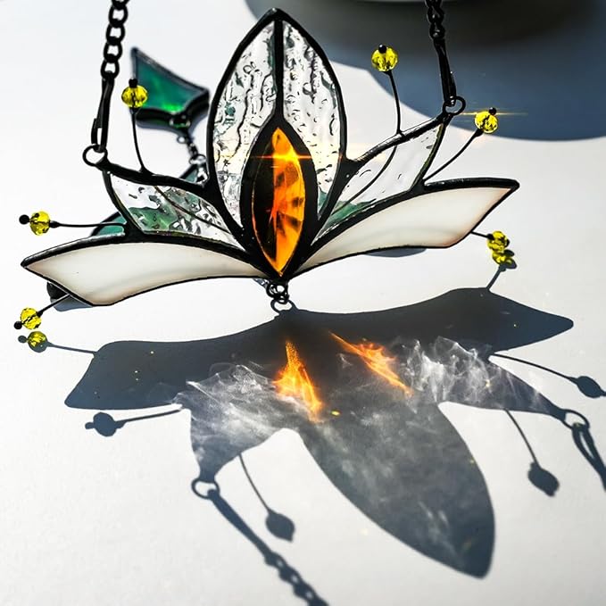 Lotus Flower Gifts Stained Glass Suncatcher for Window Hanging,Fake Flowers Decor Sun Catchers Indoor Window,Best Flower Gifts for Women, for Mom Grandma