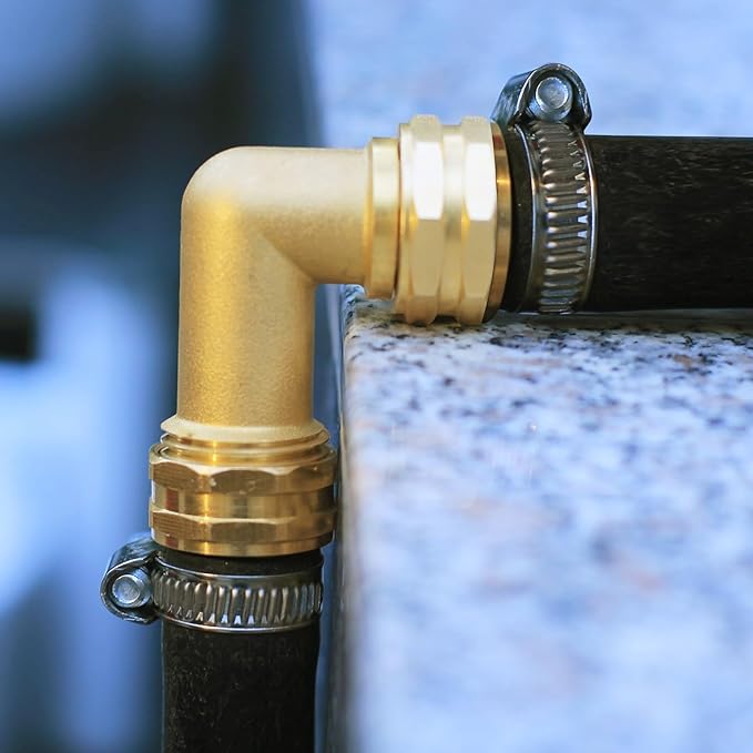90 Degree Brass Full Flow Elbow Connector | 3/4" Solid Brass Right Angle Spigot Extend Adapter | 1-Pack Hose Elbow