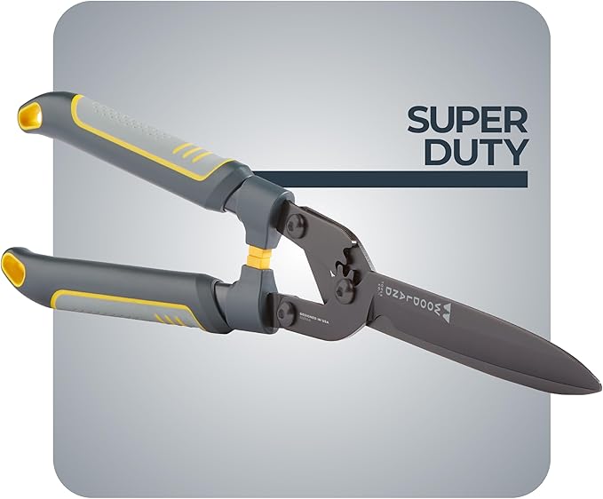 Woodland Tools Super Duty Hedge Shears, 23 Inch Manual Hedge Clippers with 10 Inch Gear-Assist Blades, Power Notch, and Non Stick Coating, Heavy Duty Trimmer for Thick Shrubs and Hedges