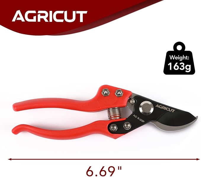 AGRICUT Pruning Shears Bypass Pruners - 4/5 Inch Cut Capacity Hand Clippers Gardening Scissors with High Carbon Steel Blade Teflon Coated Nylon Handle Red