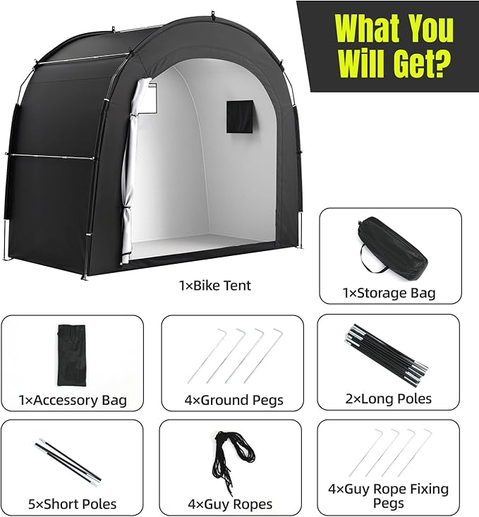 Housolution Bike Storage Tent Shed for 5 Bikes, Outdoor Portable 210D Oxford Thick PU4000 Waterproof Bike Cover with Ventilated Window, Bike Tent Fit for Bicycle, Lawn Mower, Garden Tools