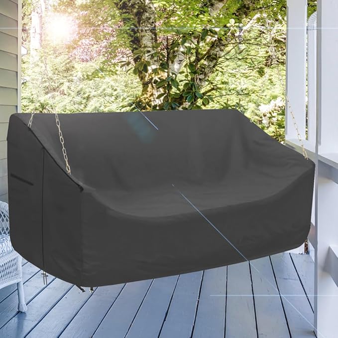 Porch Swing Cover 63inch Weather Resistant 420D Oxford Outdoor Swing Cover Seating Covers-Black Patio Furniture Covers (Black, 63x28x(32-24) Inch)