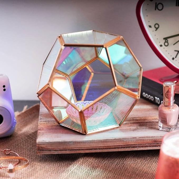 D'Eco Iridescent Glass Centerpiece (7x7x6) - Tabletop Planter Terrarium for Home & Wedding Decor - Fill with Succulents, Moss, Holiday Decorations, Mini Trees & Ornaments - Xmas Gift for Plant Lovers
