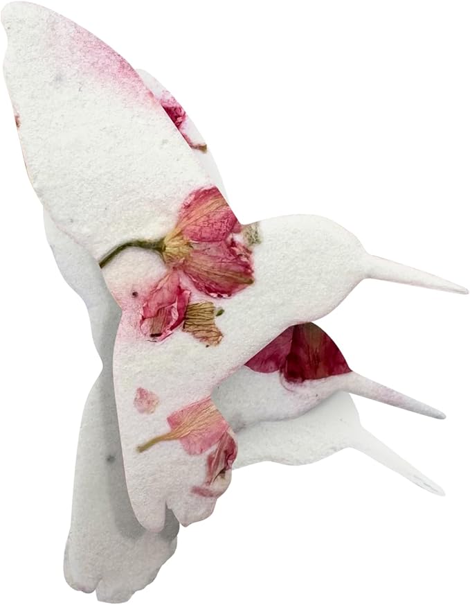 Wildflower Seed Paper - Set of 24 Pink Hummingbird-Shaped with Envelope and Planting Instruction, Writable & Plantable Gift for Plant Lover, Use for Funeral, Memorial, & Celebration of Life