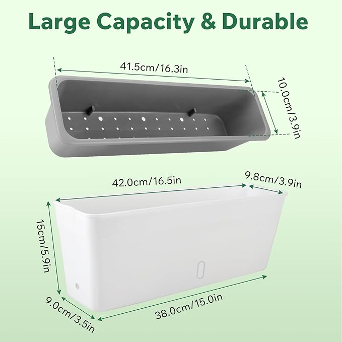 Self Watering Pots for Indoor Plants Outdoor, Rectangular Planter Window box 16.5 Inch 2 Pack, Water Level Window Prevents Overwatering for Herbs Strawberry Succulents Vegetable Basil Flower Garden