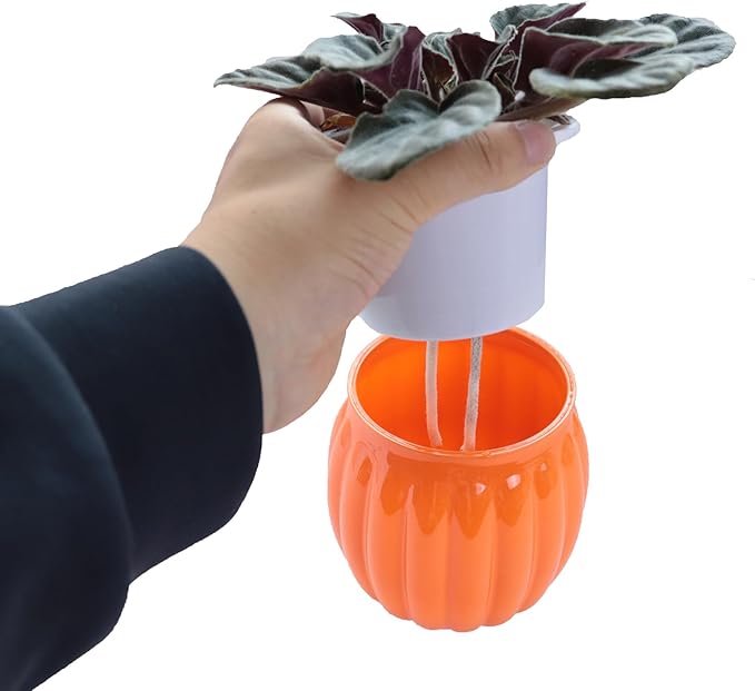 Meicynhoger 4-Pack Pumpkin Self-Watering Planter for African Violets,Snake Plant,Succulents - 4.3" Flower/Plant Pot for Indoor Outdoor,Table, Balcony,Deck,Garden Orange