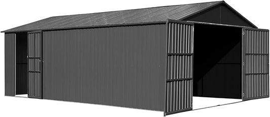 12x20FT Metal Storage Shed, Metal Garage Shed or Heavy Duty Carport, Lockable Double Hinged Doors, Extra Large Car Shelter for Car Truck Motorcycle Lawn Equipment, Wind Resistant