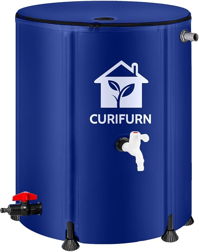 53Gal Collapsible Rain Barrel, Weatherproof Water Tank with Filter, Spigot & Overflow Kit (Reinforced Liner+Thickened Legs),Blue