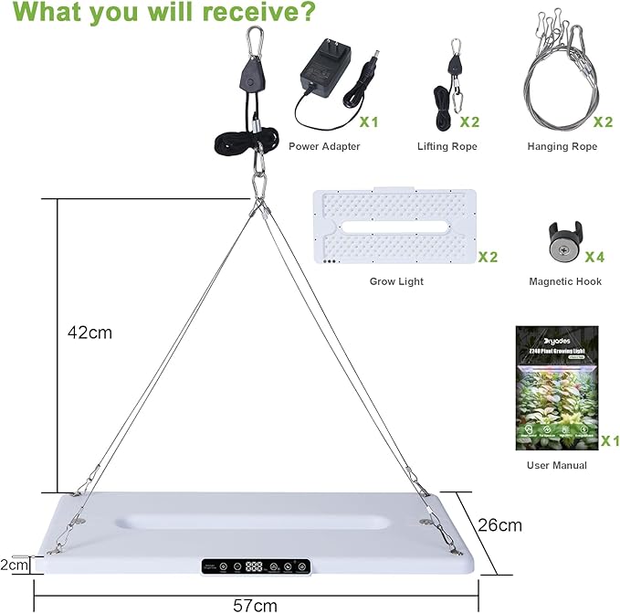 22" x 10" Grow Lights for Indoor Plants and Vegetables, Full Spectrum LED Growing Lamp for Indoor Garden Greenhouse - Features Two Smart Light Mode, 12~23H Timer - 2 Pack (2 in Series White)