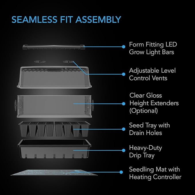 AC Infinity Heavy-Duty Humidity Dome 5x8 Germination Kit, Full Spectrum LED Grow Light Bars w/Samsung LM301H EVO LEDs, Heat Mat, 3 mm Thickest Dome, Trays, Vented Panels, for Seed Starting