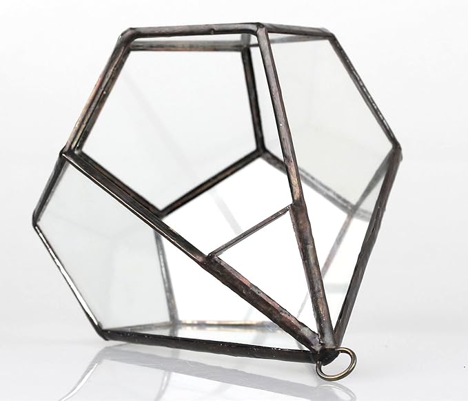 NCYP Hanging Glass Geometric Terrarium for Succulent - 6.8" x 6.8" x 8.6" Indoor Teardrop Shape Plants Planter, Tabletop Decorative Centerpiece, Black Container, Opening, Handmade (No Plants)