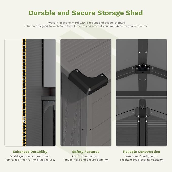 Patiowell 6x10FT Outdoor Storage Shed with Floor, Plastic Resin Garden Shed with Lockable Door, Windows, Weather-Resistant for Lawn Mower, Tool & Backyard Storage (Dark Grey)