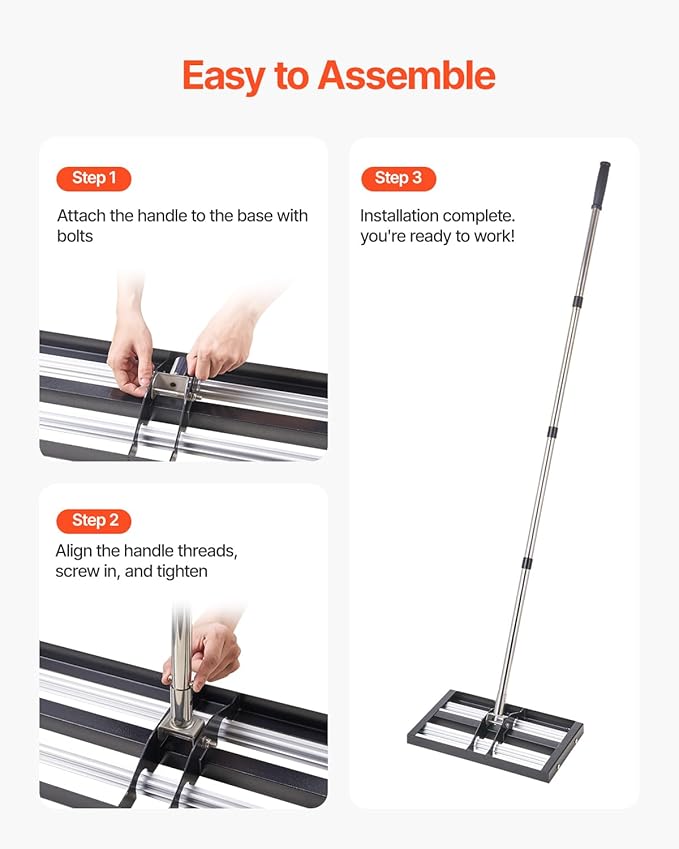 VEVOR Updated Lawn Leveling Rake with Roller, 17'' x 10" Stainless Steel Lawn Leveler with 63.4'' Adjustable Handle, Heavy Duty Yard Leveling Rake, Effort Saving Lawn Leveling Tool for Yard Golf Court