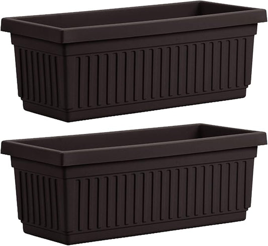 HC Companies 24 Inch Long Fluted Plastic Venetian Garden Window Container Planter Box for Flowers, Vegetables, or Succulents, Black (2 Pack)