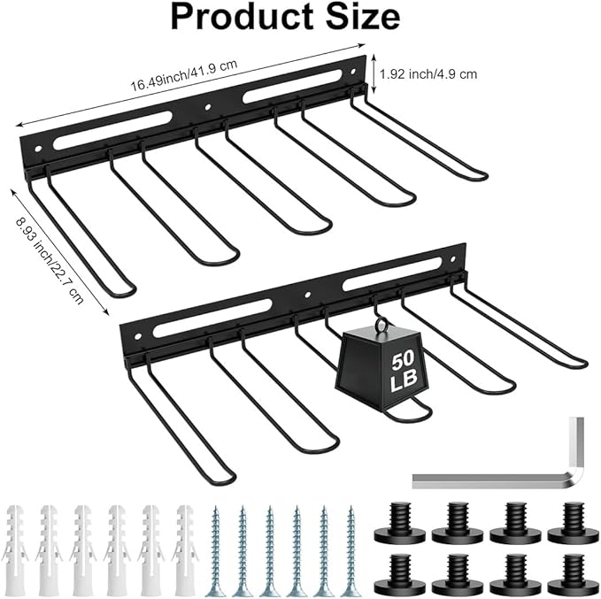 Garage Wall-Mounted Rack, Tool Storage Rack, Garden Tool Rack, Hanging Storage Rack for Yard Tools, Shed Shelf (2-Pack)