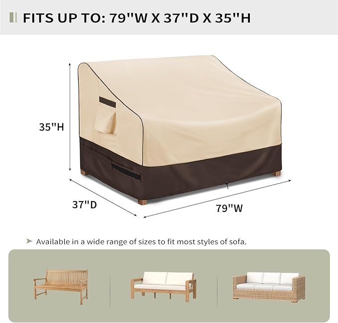 KylinLucky Outdoor Furniture Covers Waterproof, 3-Seater Patio Sofa Cover Fits up to 79W x 37D x 35H inches