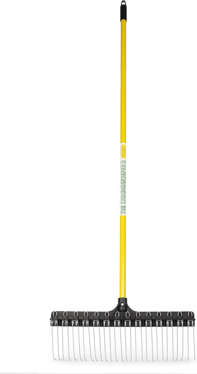 THE GROUNDSKEEPER II Rake 55-inch Lightweight Fiberglass Handle, 21-inch Head, Durable Steel Tines for Gardening, De-Thatching or Professional Landscaping (6-Pack)