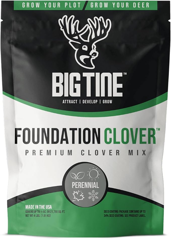 Big Tine Food Plot Mix, Deer Attractant, Foundation Clover, Premium Clover Mix, 4 lbs Bag, Perennial, Great for Food Plots, High Drought Tolerance