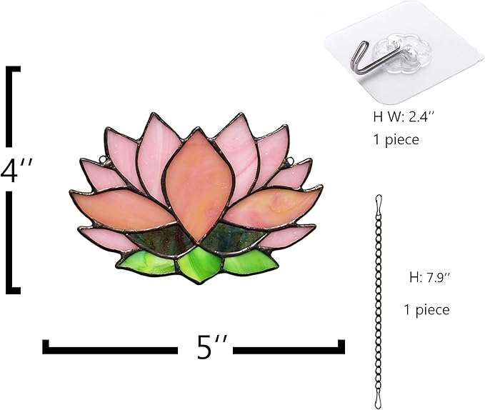 Lotus Flower Decor Stained Glass Window Hangings,Sun Catcher Gift for Mom Lotus Flower Decoration for Kitchen Livingroom,Birthday Gifts for Women