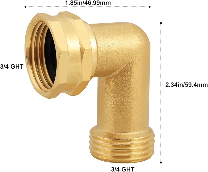 90 Degree Brass Full Flow Elbow Connector | 3/4" Solid Brass Right Angle Spigot Extend Adapter | 1-Pack Hose Elbow