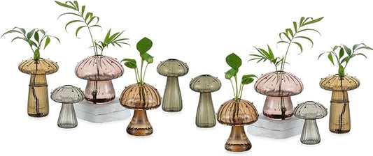 Glasseam Colored Mushroom Plant Terrarium: Glasseam Hand-Blown Glass Propagation Stations - Small Hydroponic Jars for Home Table Window Autumn Decor - Gifts for Plant Lovers (10Pcs)
