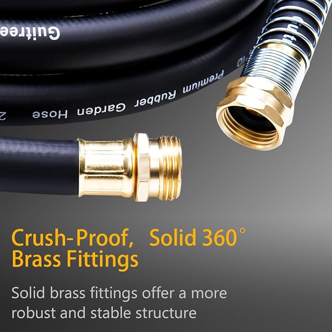90FT 5/8 Heavy Duty Rubber Garden Hose - 200psi Working, 1000psi Burst - Hot/Cold Water - Five-Layered Braiding for Durability - Versatile for Gardening, Agriculture, Construction(Black)
