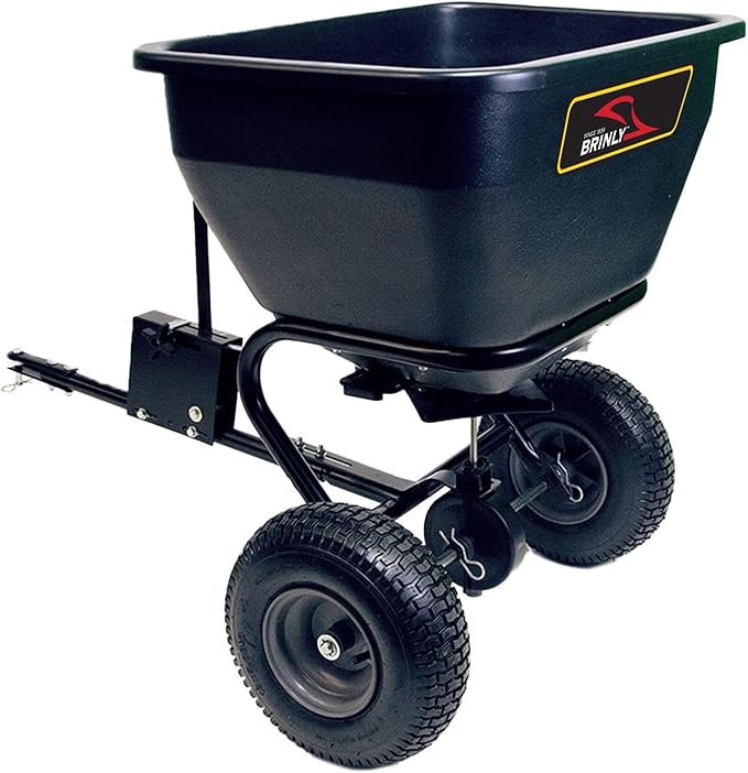 Brinly BS36BH-A Tow Behind Broadcast Spreader with Universal Hitch, 175 lb.+ - Matte Black