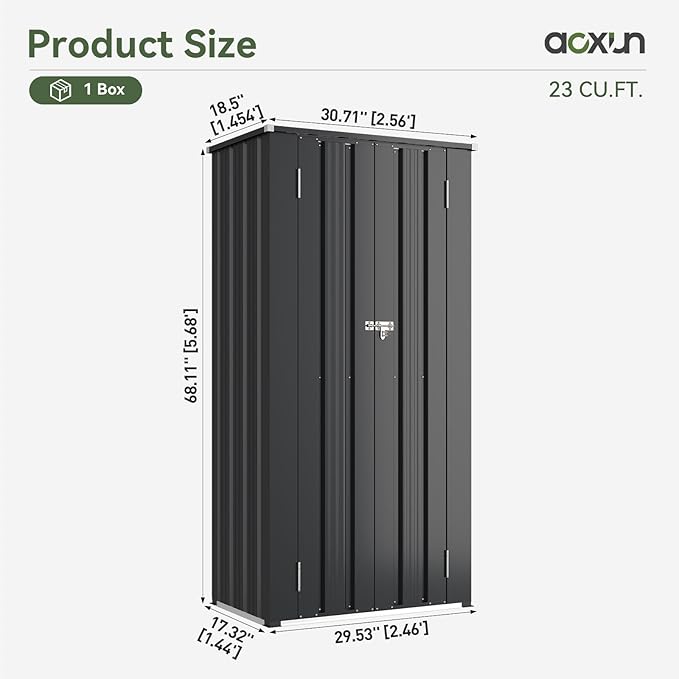 Aoxun 22 Cu.Ft Outdoor Storage Cabinet Outdoor Metal Shed with 2 Adjustable Shelves 3 Layer Indoor& Outdoor Waterproof Vertical Storage Shed for Patio Garden, Garage, Porch (Dark, 2.5'x1.5')
