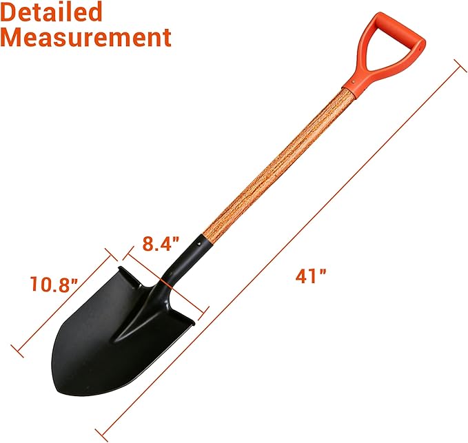 41" Round Shovel,Snow Shovel with Straight Hardwood Handle and D-Grip, Gardening Tool-Digging Shovel