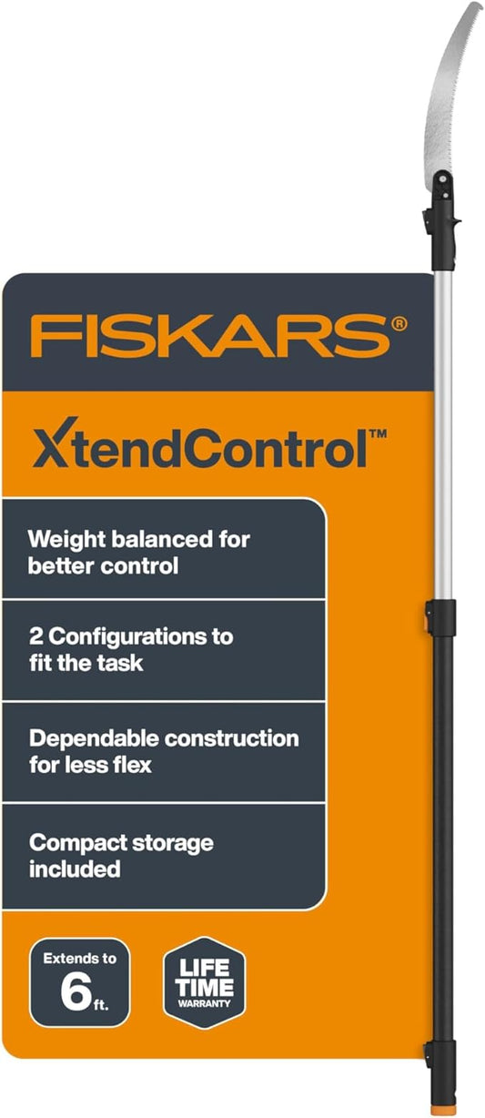 Fiskars XtendControl Extendable Tree Pruner (14 ft), Pole Saw, Adjustable Branch Trimmer with 15" X2 Hook Bill Saw, 3-6 ft & 4-8 ft Extension Poles, and Secure Locking System for Precision Cutting