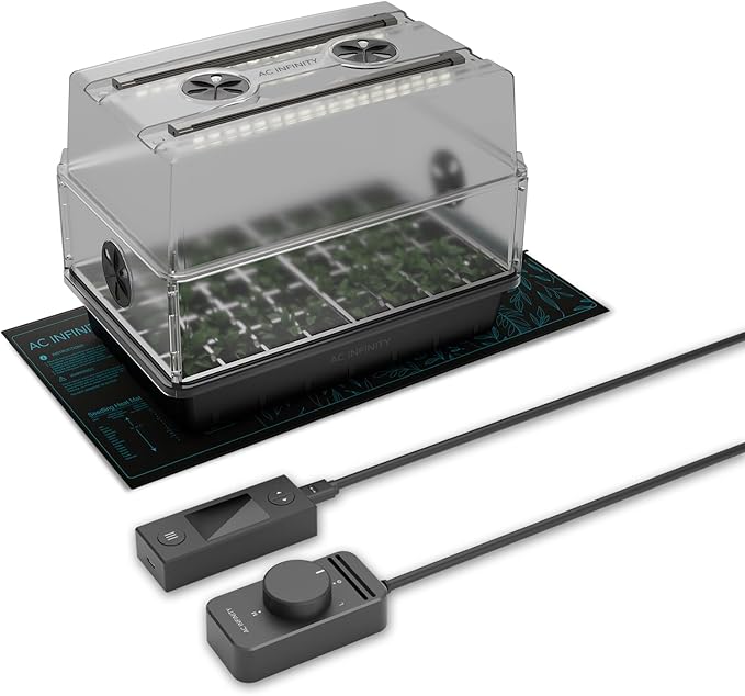 AC Infinity Heavy-Duty Humidity Dome 5x8 Germination Kit, Full Spectrum LED Grow Light Bars w/Samsung LM301H EVO LEDs, Heat Mat, 3 mm Thickest Dome, Trays, Vented Panels, for Seed Starting