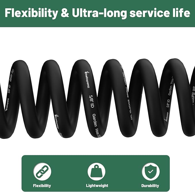 Short Garden Hose 10 ft x 5/8 in Male to Female Heavy Duty Small Water Hose Extend Connector, Lightweight Rubber Hybrid Leader Hose, Leak-Free Connections, BT10B, Black