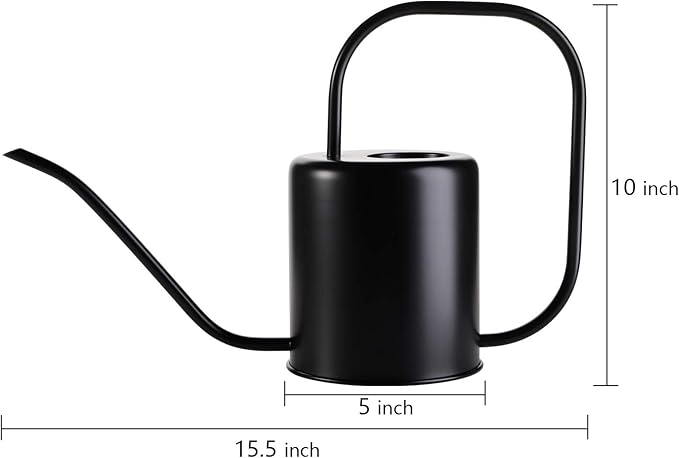 Fasmov 51 Oz Stainless Steel Watering Can Modern Style Watering Pot, Watering Can with Long Spout for Easy Pour, Water Outdoor Garden, Indoor Plant (Black)