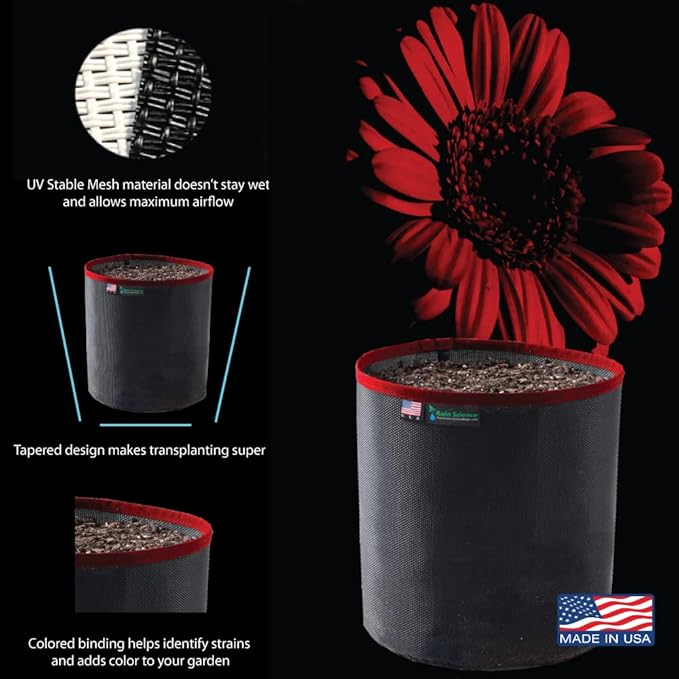 Grow Bag 3 Gallon, Planting Pots - Colorful Plant Grow Bags Pots Gardening Vegetable - Air Pruning Mesh Fabric Plant Container - (Black/Red)
