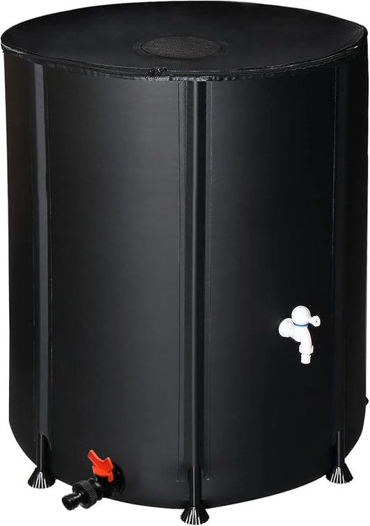 132 Gallon Collapsible Rain Barrel, Folding Water Storage Container, Portable Rain Collection, Water Storage Tank PVC for Garden Water Catcher with Screen Mesh Protector and 3/4 Faucet Black