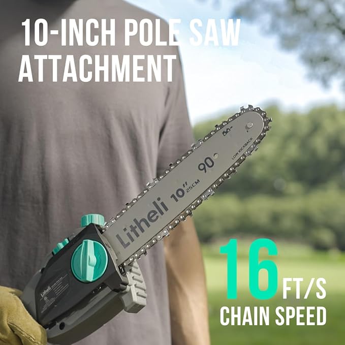 Litheli 40V PoleSaw Cordless, 10 Inch Battery Pole Saws for Tree Trimming, Electric Pole Chainsaw with 2.5Ah Battery & Charger, Oiling System, 8.3 LB Lightweight, 16 FT/S Cutting Speed Power Pole Saw