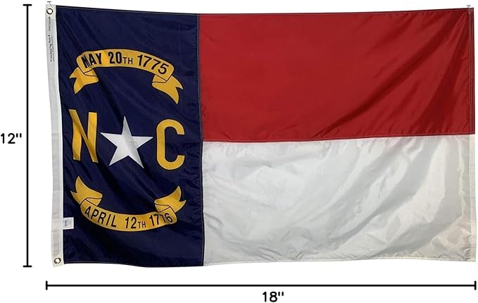 12x18" North Carolina Boat Flag - All Weather Nylon & Reinforced Fly End Stitching - Made in USA