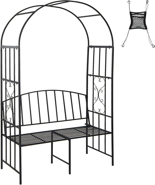 Giantex 81in Metal Garden Arch with Bench, Outdoor Garden Arbor Archway Trellis for Climbing Plants Vines, 2-Person Bench Loads 660 lbs, Patio Trellis Pergola Arches for Wedding Party Ceremony Decor