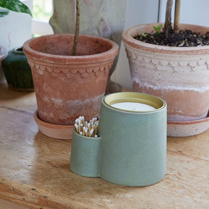 Modern Sprout Ember Earth Candle Planter - 2 in 1 Scented Soy Candle w/Bottom Feeding System - 8 Oz with 50 hr Burn time in Glaze Ceramic Vessel Ideal for Any Indoor Plants - Photosynthesis