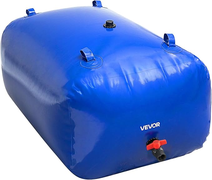 VEVOR Water Storage Bladder, 400L/105.7Gallon Water Storage Container Tank, 1000D PVC Large Capacity Soft Bag Bladder, Foldable Portable for Garden Irrigation, Camping, RV, Fire Prevention - Blue