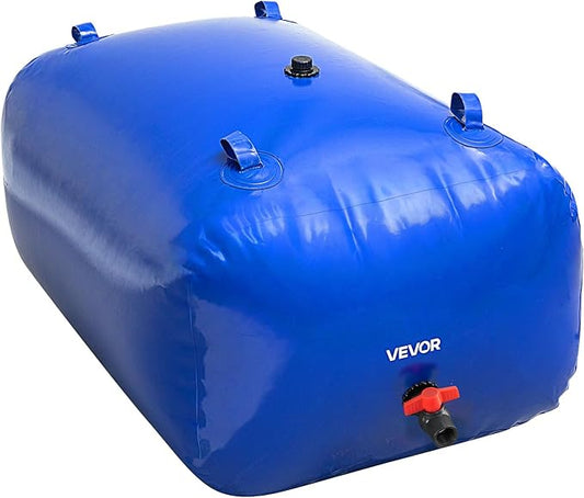 VEVOR Water Storage Bladder, 400L/105.7Gallon Water Storage Container Tank, 1000D PVC Large Capacity Soft Bag Bladder, Foldable Portable for Garden Irrigation, Camping, RV, Fire Prevention - Blue