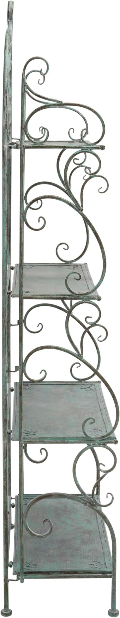 SAFAVIEH Outdoor Collection Tyrique Victorian Antique Dark Green Wrought Iron 4-Tier Shelf Unit