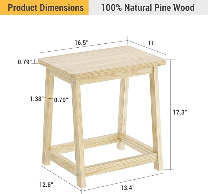 Wood End Table Side Table Tall Seat Stool Dining Stool Wooden Plant Stand Indoor Bedside Table Nightstand Plant Table Bathroom Flower Pot Stand for Living Room Bedroom Kitchen (Natural)